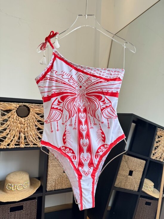 Versace Other - Versace Red and White Pattern One-Shoulder One-Piece Swimsuit